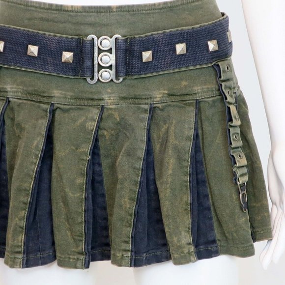 Tripp NYC Vintage Militia Army Green Pleated Mini Skirt Y2K Mall Goth Punk Large - Picture 2 of 11